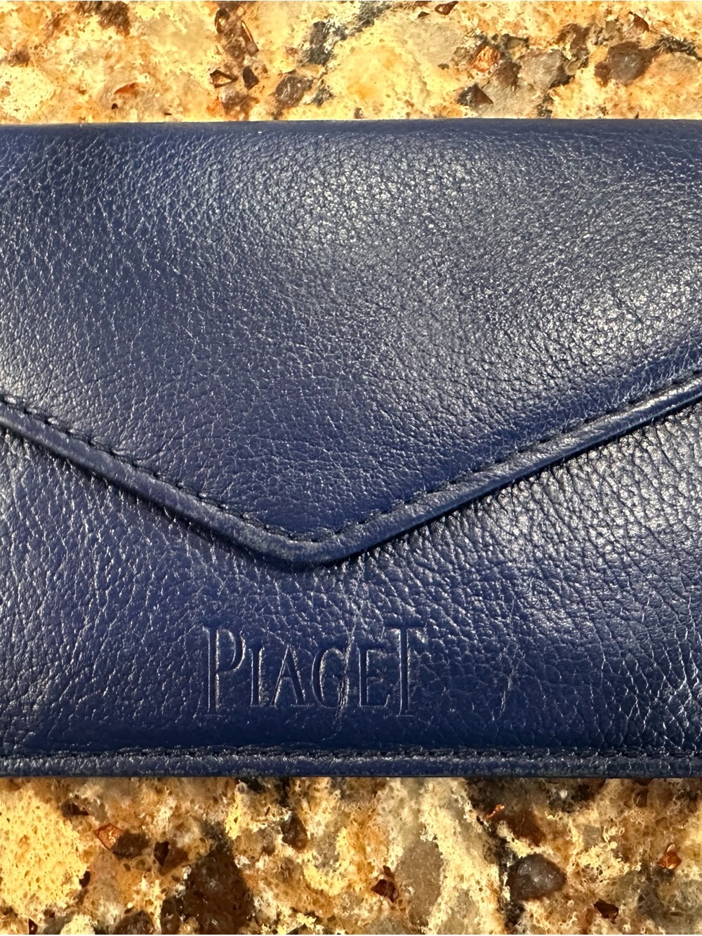 Piaget Navy Envelope-Style Pebbled Leather Wallet
